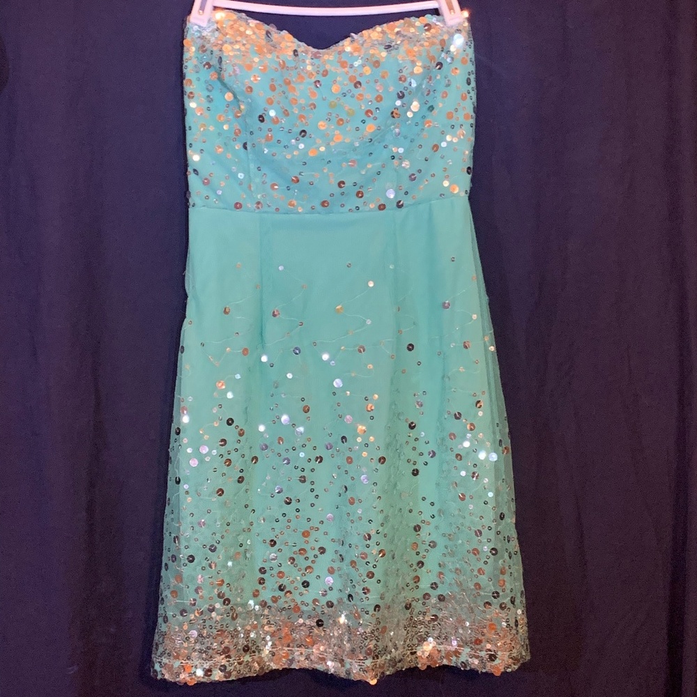 Teal Blue Sequin Cocktail Dress